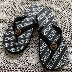 Michael Kors Black and White Flip Flops